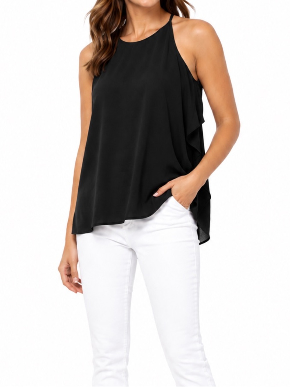 Vince Camuto Black Cape Sleeve Blouse Open Slit Sleeve High Neck Top M